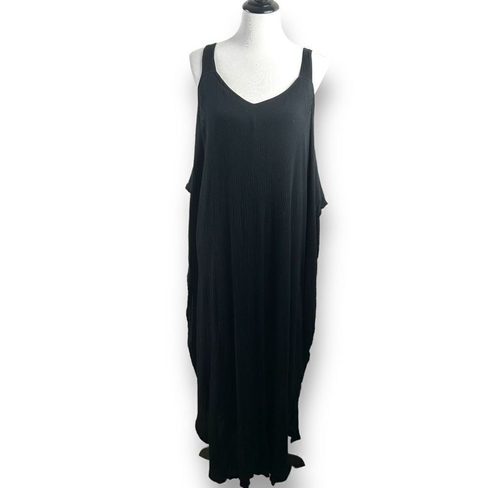 Nina Leonard Women's Size M Cold Shoulder Black Crepe Textured Maxi Dress
